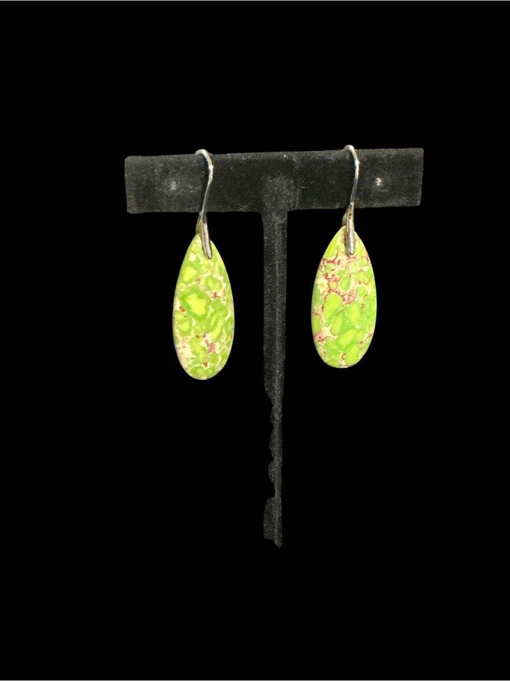 Handcrafted Imperial Jasper Lime Green Teardrop Dangle Earrings